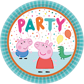 Bordjes Peppa Pig met de tekst party en een blauwe rand