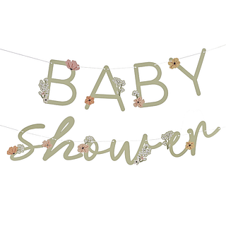 Letterbanner baby shower in het saliegroen met bloemen