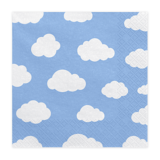 Servetten met wolken erop in het wit en licht blauw