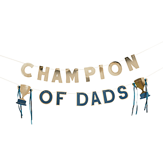 champion of dads letterbanner in het goud en marineblauw