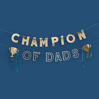 champion of dads letterbanner in het goud en marineblauw