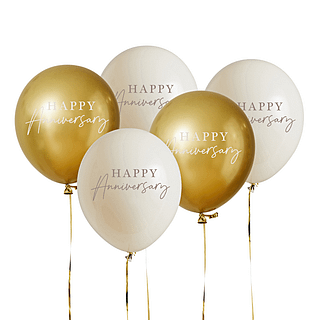 gouden en creme ballonnen happy anniversary
