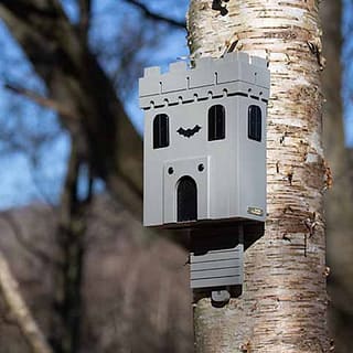 huisje voor vleermuizen in de stijl van een kasteel aan een boom