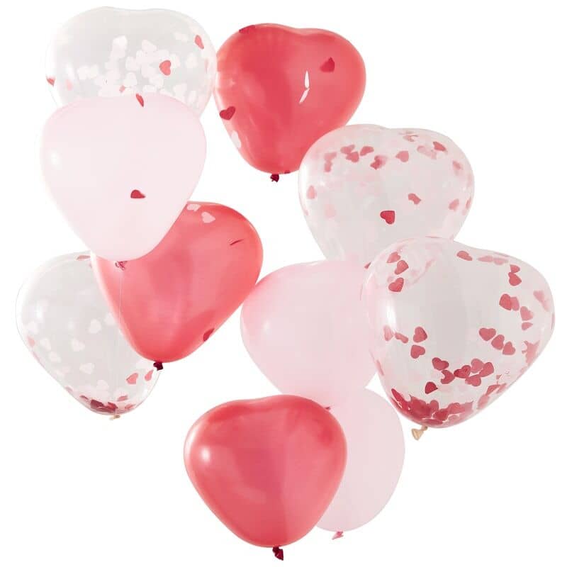 Ballonnen Hartjes/Confetti Roze Rood - 12 stuks