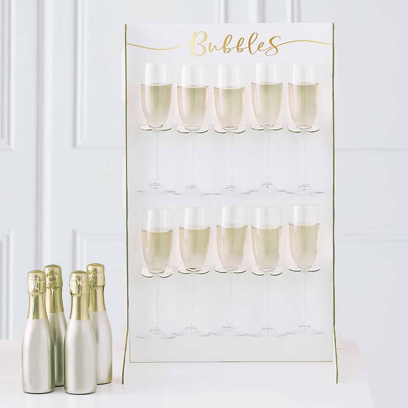 Wit Drankjes Standaard met Gouden letters en kleine champagne flesjes