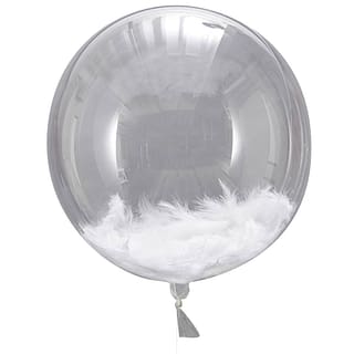 Grote transparanteb ballon gevuld met witte veren
