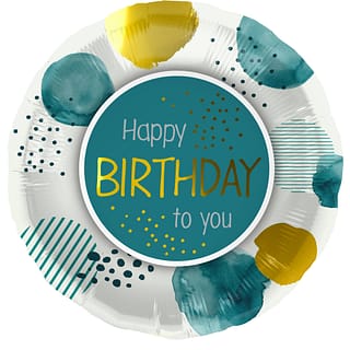 Folieballon Happy Birthday Teal Goud - 45 cm