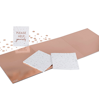 Rosé gouden graasplank in de vorm van een rechthoek met servetten en confetti