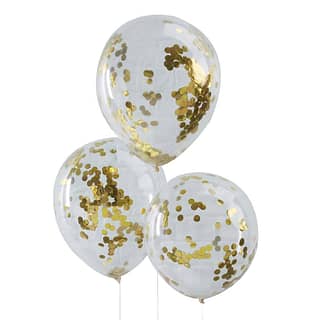 Transparante confetti ballonnen met gouden confetti erin