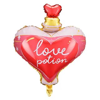 Folieballon in de vorm van een hart met de tekst 'Love potion'