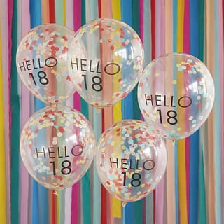 Confetti ballonen met 'Hello 18' erop