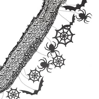 zwart kunst spinnenweb met vleermuizen en spinnen