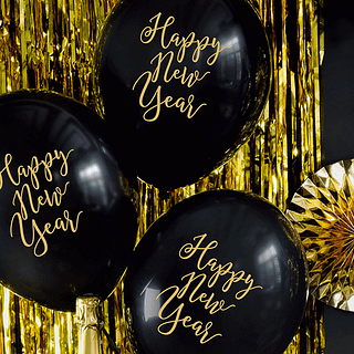 Ballonnen ‘Happy New Year’ Zwart Goud - 6 stuks