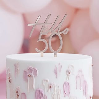 Taart Topper met de tekst Hello 50 in de kleur Rosé Goud