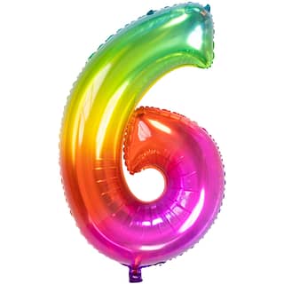 Folieballon Cijfer 6 (81 cm) - Regenboog