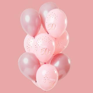 Roze ballonnen bundel met happy 50th erop