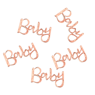 Rosé gouden confetti met de woorden 'baby'