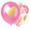 Ballonnen Gouden Hart Lichtroze Roze Wit - 6 stuks