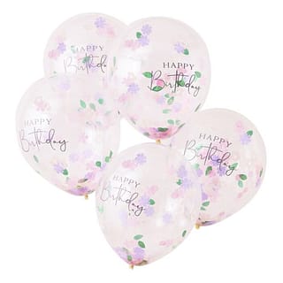 Ballonnen Confetti Bloemen ‘Happy Birthday’ - 5 stuks