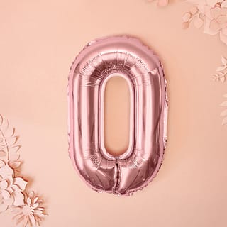 Folieballon Cijfer 0 (35 cm) - Rosé Goud