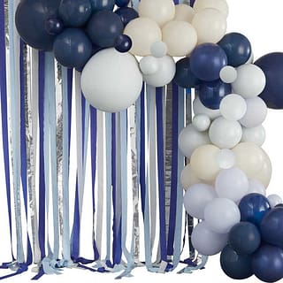Donkerblauwe en zilveren verjaardagsversieringen