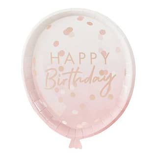 Bordjes met happy birthday erop in de vorm van een ballon