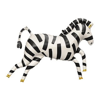 Folieballon in de vorm van een zebra in de kleuren zwart, wit en goud